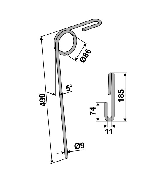 Palec zagarniający 9mm