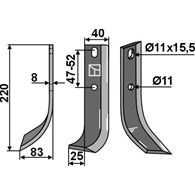 Nóż glebogryzarki 220x40mm, lewy