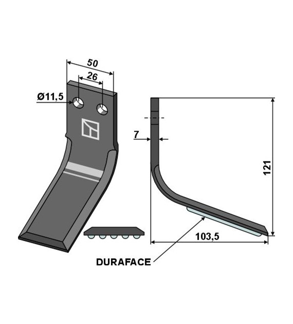 Nóż glebogryzarki DURAFACE 121x50mm