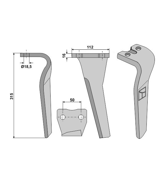 Ząb brony aktywnej 315mm, lewy