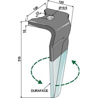 Ząb brony aktywnej (DURAFACE) 315mm, lewy