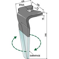 Ząb brony aktywnej (DURAFACE) 315mm, prawy