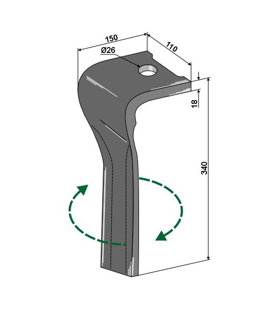 Ząb brony aktywnej prawy