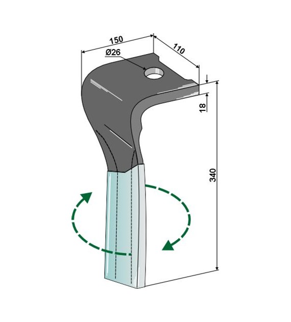 Ząb brony aktywnej (DURAFACE), prawy