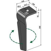 Ząb brony aktywnej 330mm, prawy