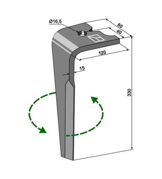 Ząb brony aktywnej, 330mm, lewy